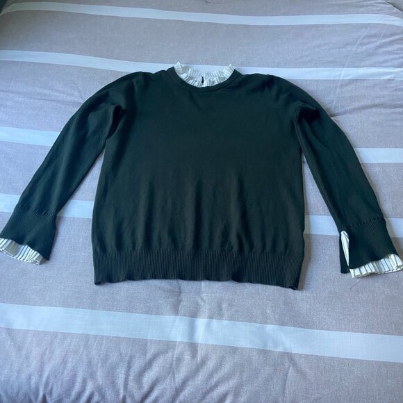 Vila Milano Sweaters - Vila Milano Sweater Womens DarkGreen Wool Blend Frill Collar Cuffs Keyhole Back